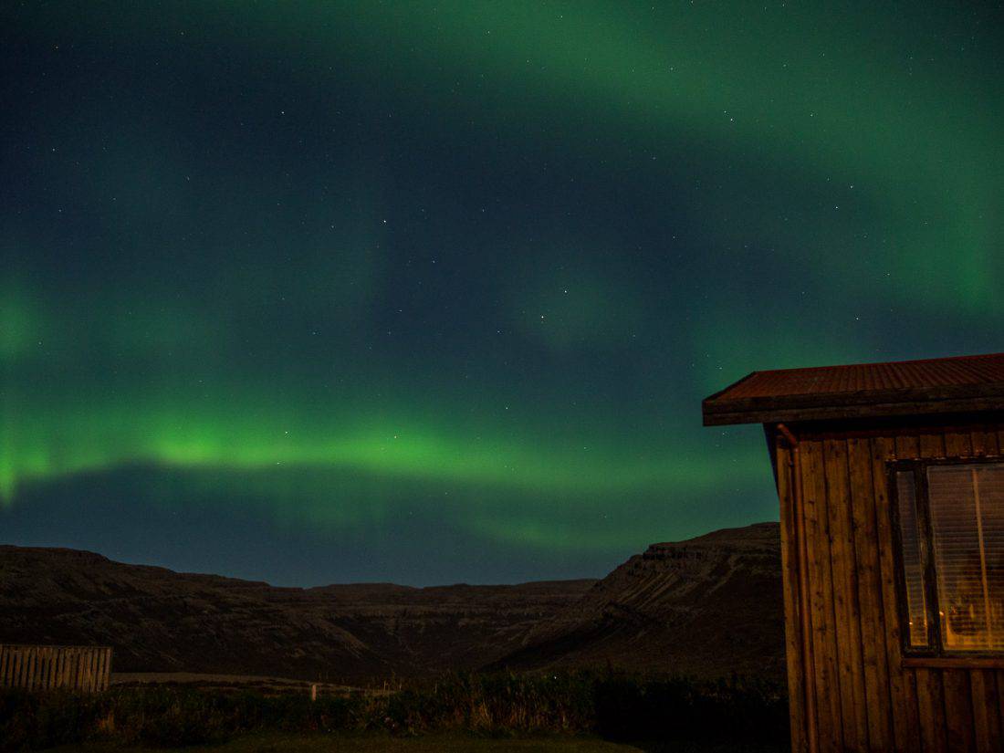 Northern lights in September from a cabin in the Westfjords, Iceland