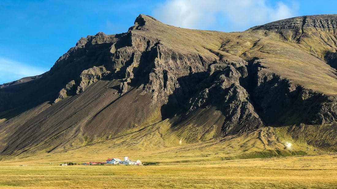 Mountains and hut below in Snaefellsness Peninsula, Iceland