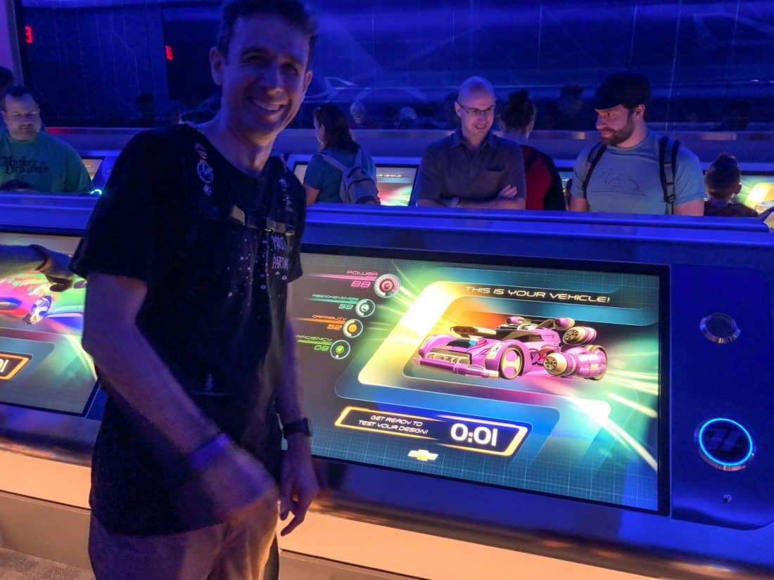 Simon designing our car at Test Track, one of the best rides at Epcot in Disney World Florida