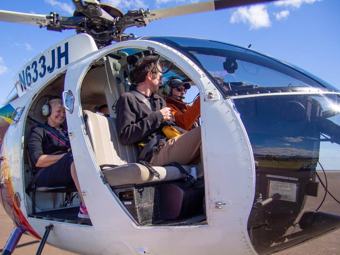 Preparing for our doors of helicopter tour in Kauai with Jack Harter