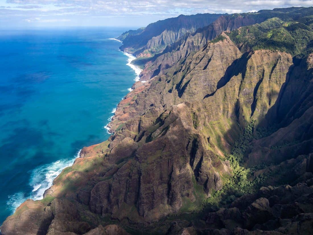 The Napali Coast in Kauai on a Jack Harter doors off helicopter trip in Hawaii