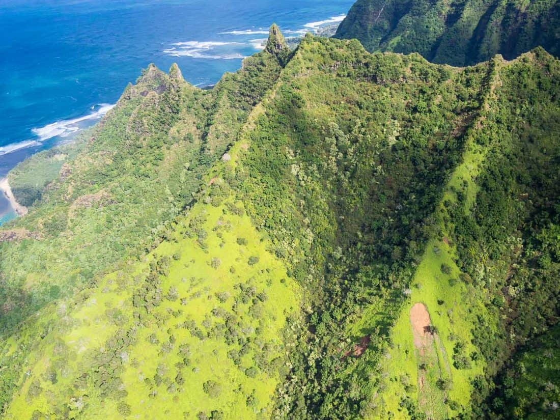 The Napali coast on Kauai on a doors off helicopter tour with Jack Harter