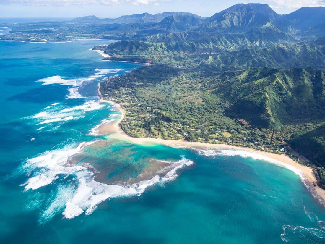 The north shore of Kauai on a Jack Harter doors off helicopter Kauai tour