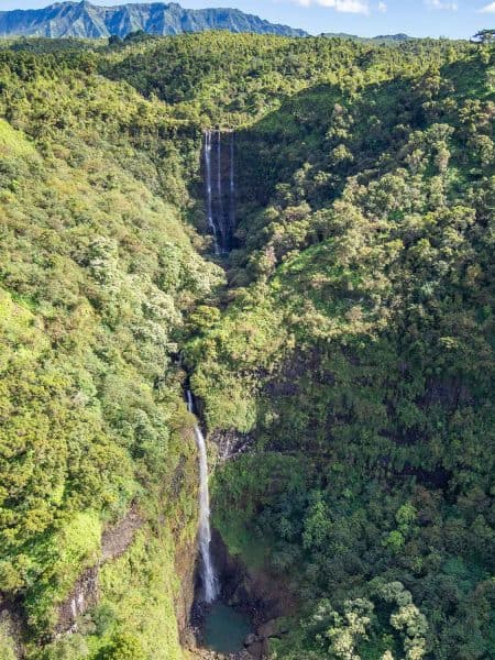 Waterfall at Mount Waialeale on a doors off helicopter Kauai tour with Jack Harter