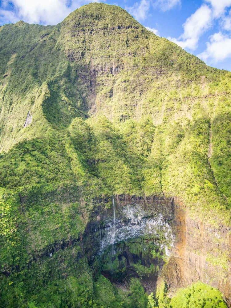 Waterfall at Mount Waialeale on a doors off helicopter Kauai tour with Jack Harter