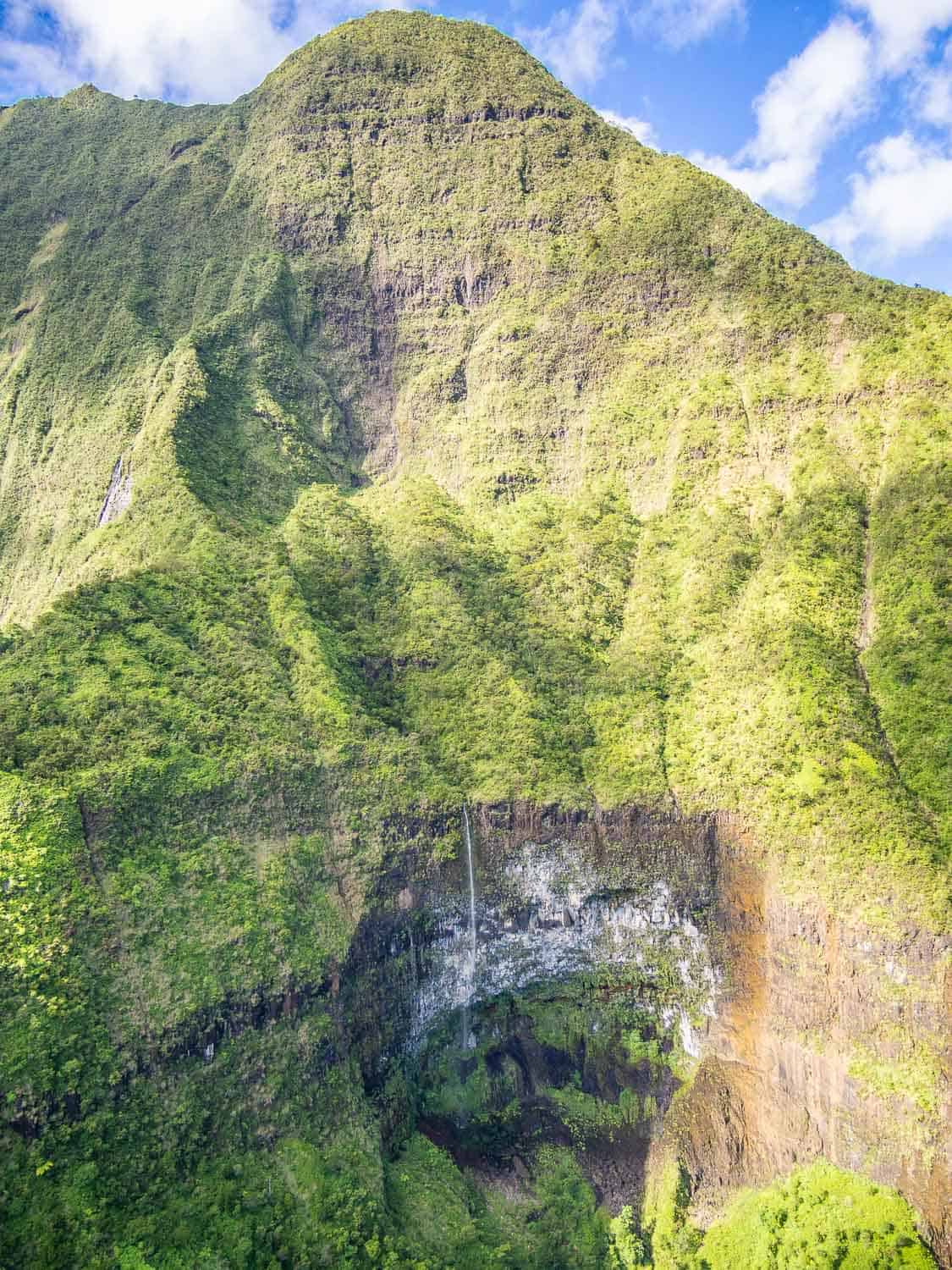 Waterfall at Mount Waialeale on a doors off helicopter Kauai tour with Jack Harter