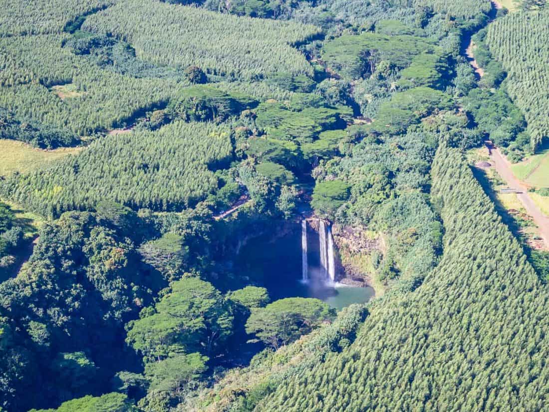 Wailua Falls from a helicopter on Kauai