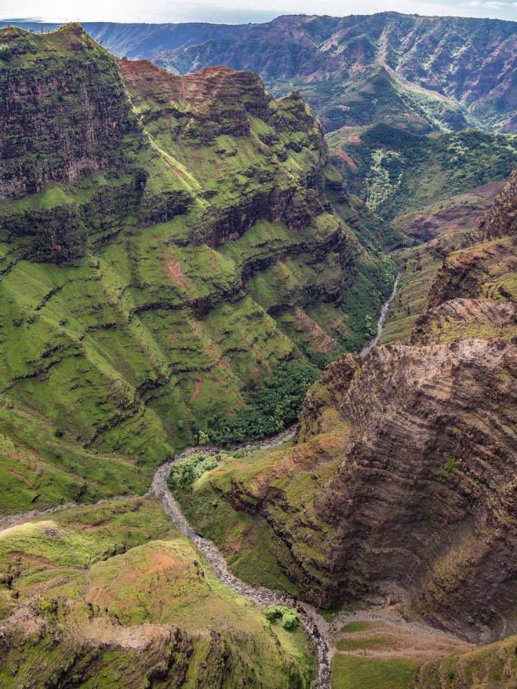 Olokele Canyon on a Jack Harter doors off helicopter tour of Kauai island, Hawaii