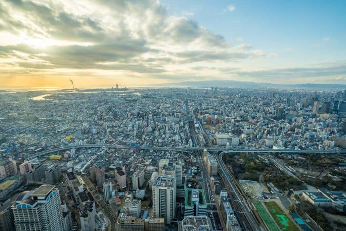 View of Osaka from Abeno Harukas 300 observatory at sunset