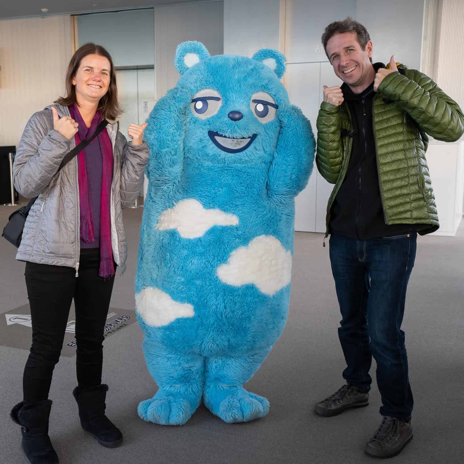 Meeting Abenobea, the mascot at Harukas 300 in Osaka, Japan