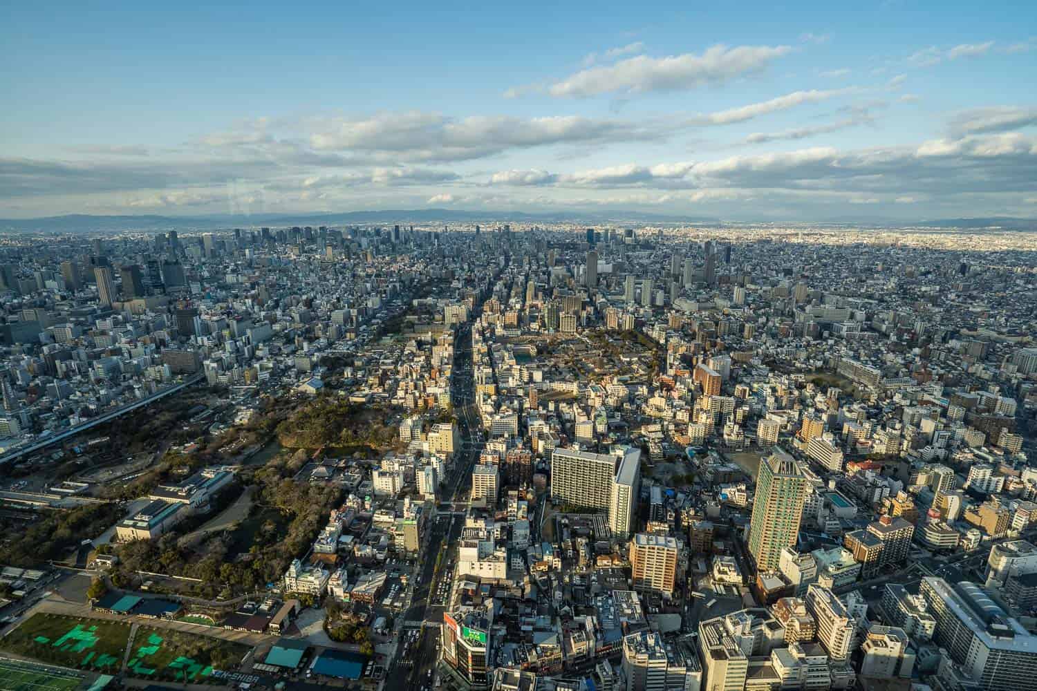 View of Osaka from Abeno Harukas 300 observatory in late afternoon