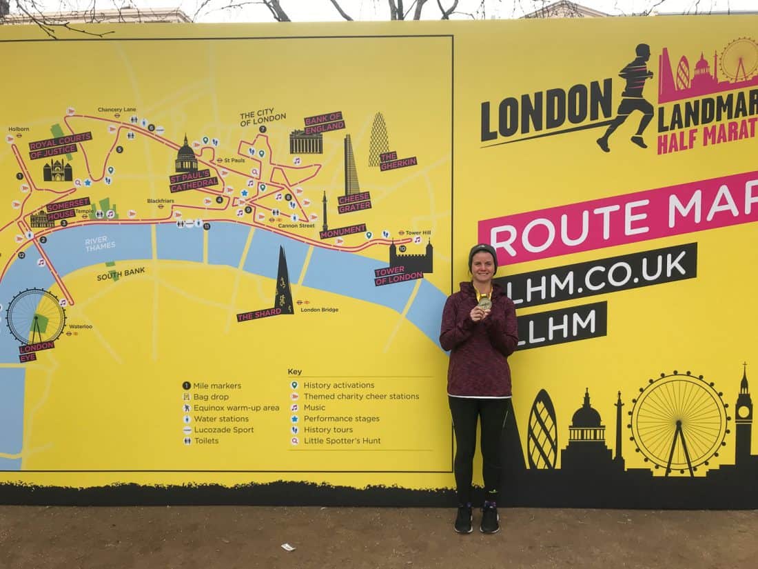 Erin with medal after London Landmarks Half Marathon