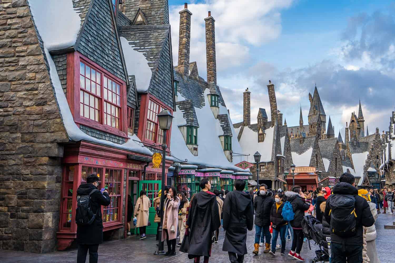 Hogsmeade village shops in The Wizarding World of Harry Potter at Universal Studios Japan in Osaka