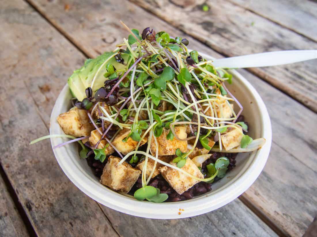 Vegan tofu poke at the Kauai Poke Co food truck outside Warehouse 3540 in south Kauai