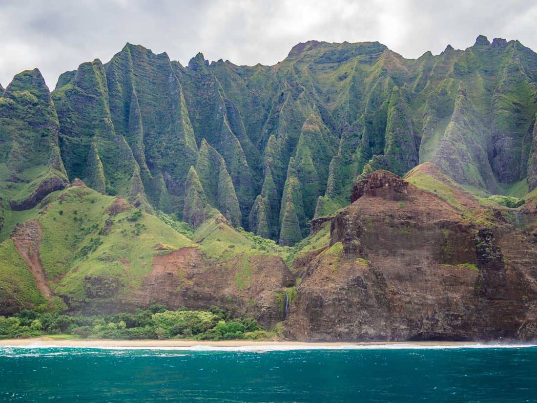 The Napali Coast in Kauai by boat