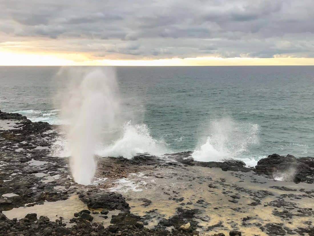 Blowhole at Spouting Horn Park on the Kauai south coast in Hawaii
