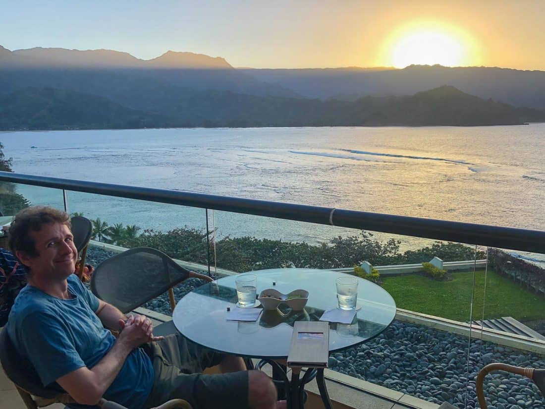 Sunset drink at the Princeville Resort bar on the Kauai north shore