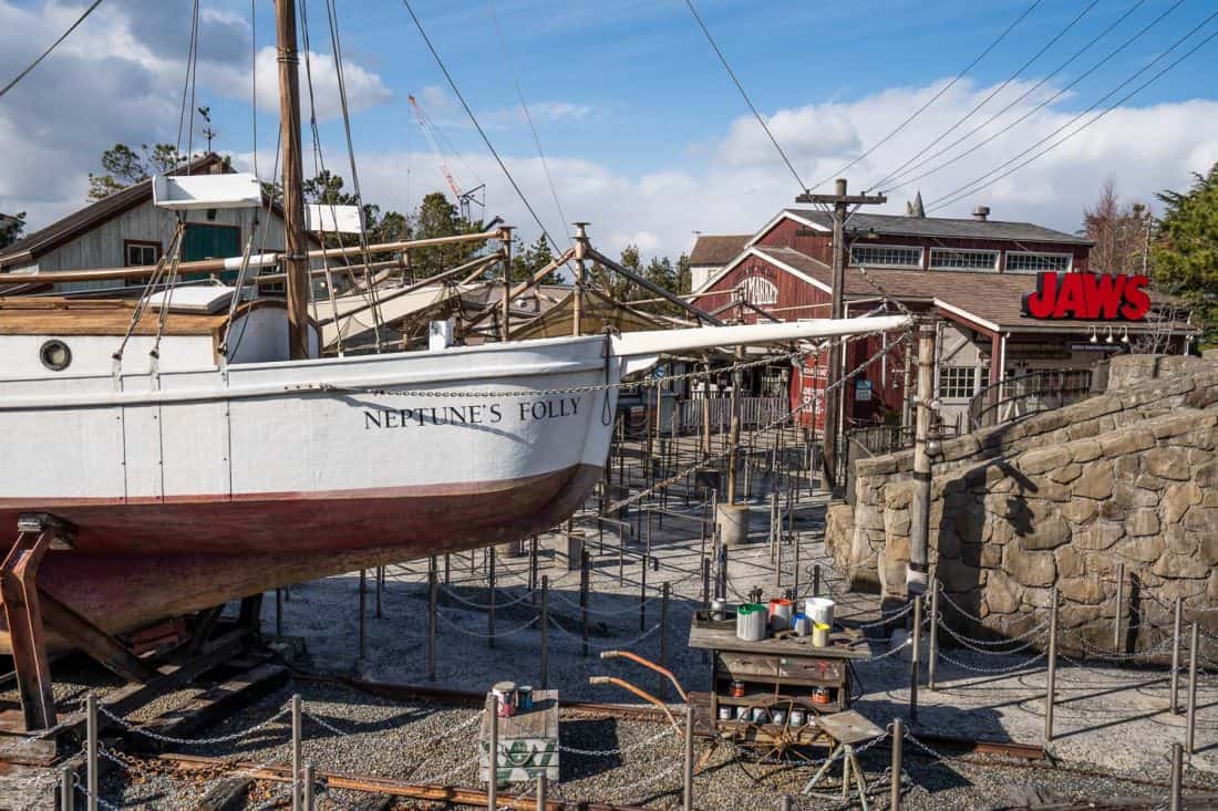 The boat outside the Jaws ride at Universal Studios Japan in Osaka