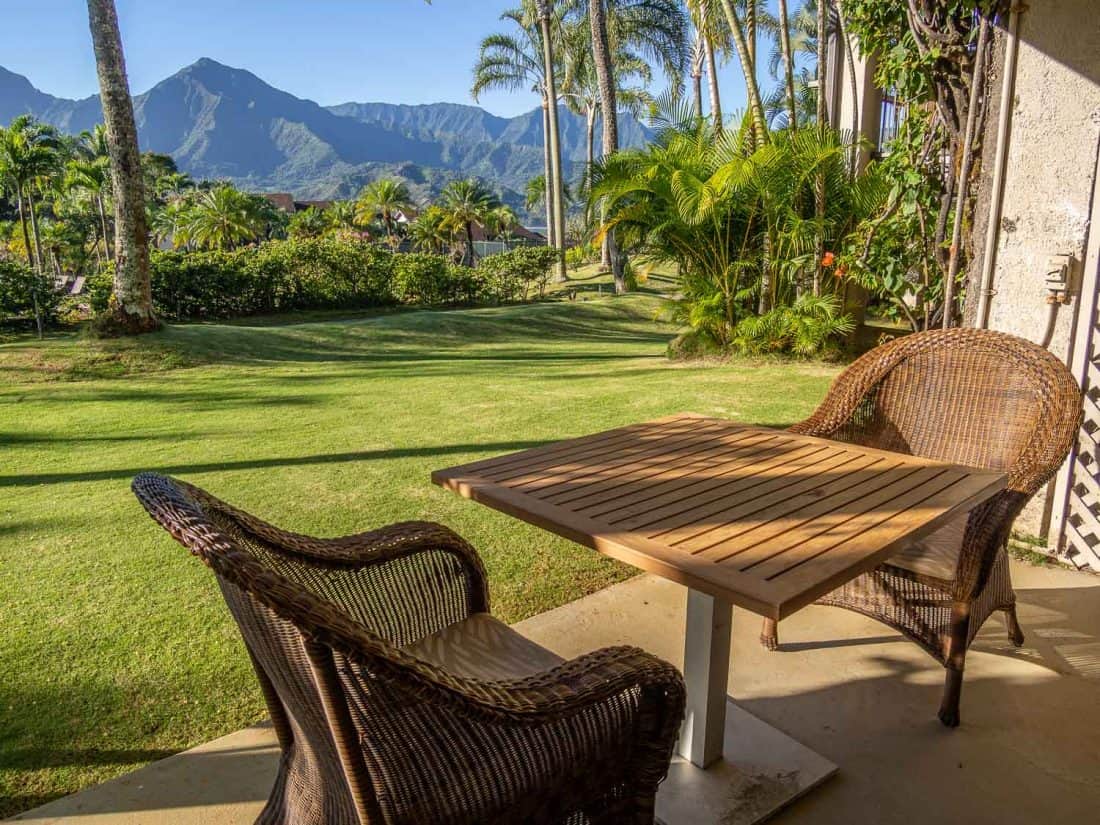 The view from our balcony at Hanalei Bay Resort in Princeville, Kauai