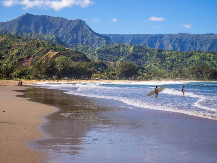 Surfing at Hanalei Bay, one of the best things to do in Kauai
