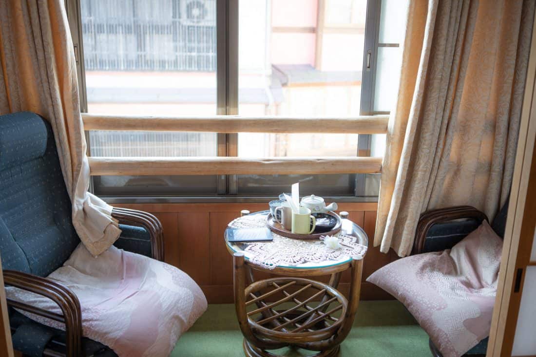 Our window seats at Morizuya Ryokan in Kinosaki Onsen