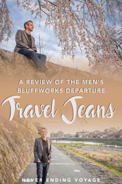 Here's all you need to know about the Bluffworks departure travel jeans for men! #travel #menstravel #menspacking #packingtips