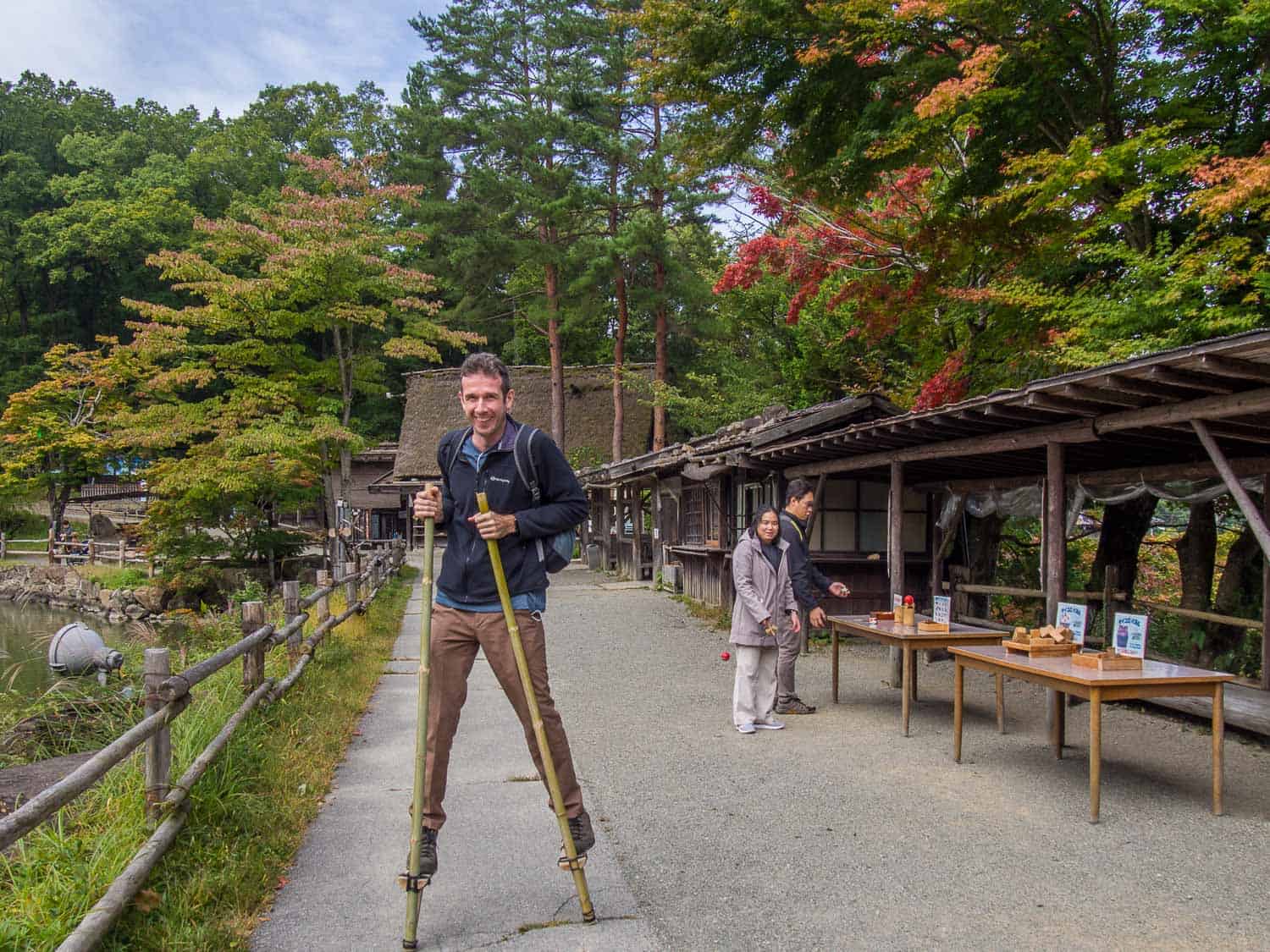 Bluffworks pants review - wearing the best travel pants on stilts on Takayama, Japan
