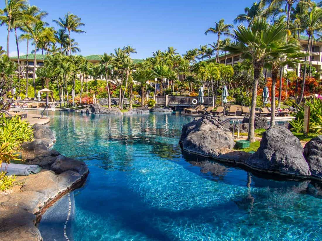 Where to stay in Kauai: the Grand Hyatt Resort is one of the best resorts on Kauai with extensive pools