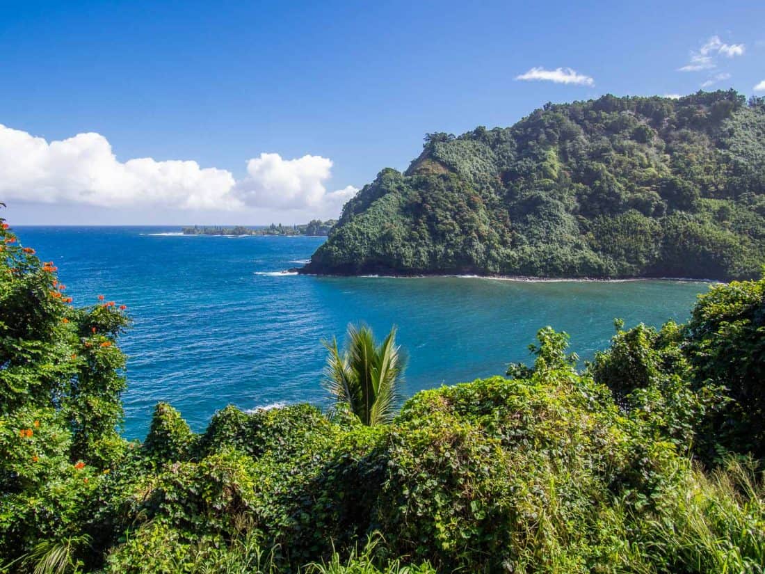 View of the Keanae Peninsula on the Hana Highway in Maui, Hawaii, USA