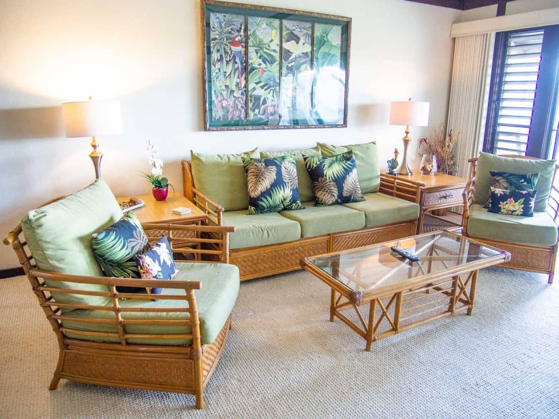 Living area of our condo at Kiahuna Plantation, Poipu