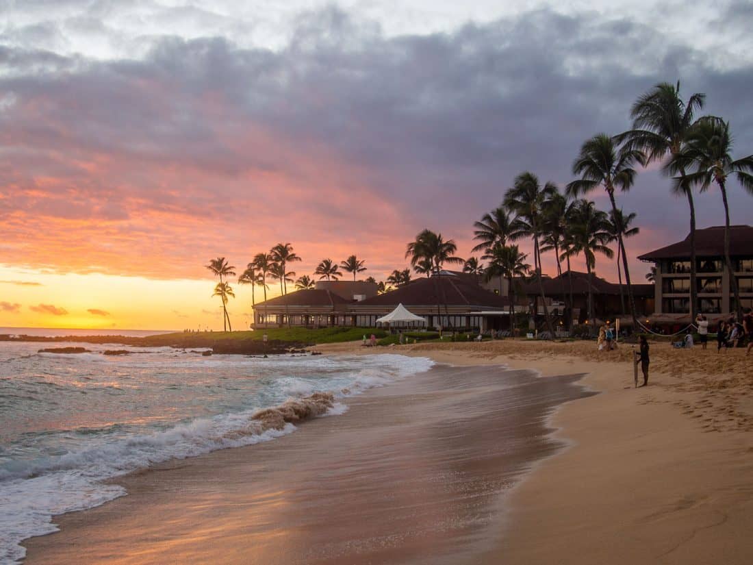 The Sheraton resort in Poipu at sunset