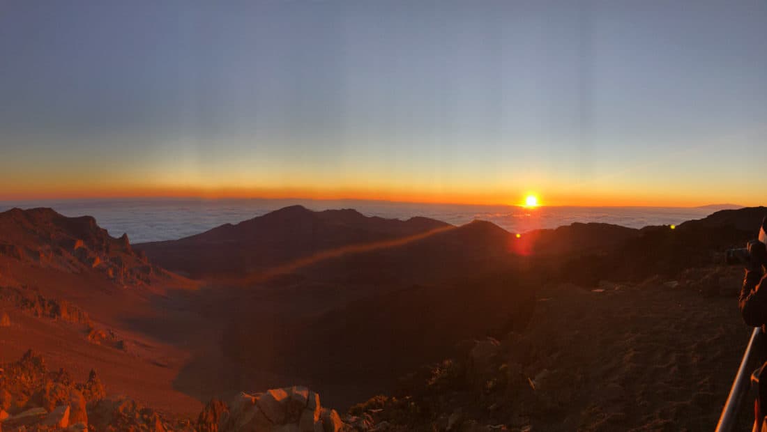 Sunrise at Haleakalā National Park crater visitor centre, Maui, Hawaii, USA