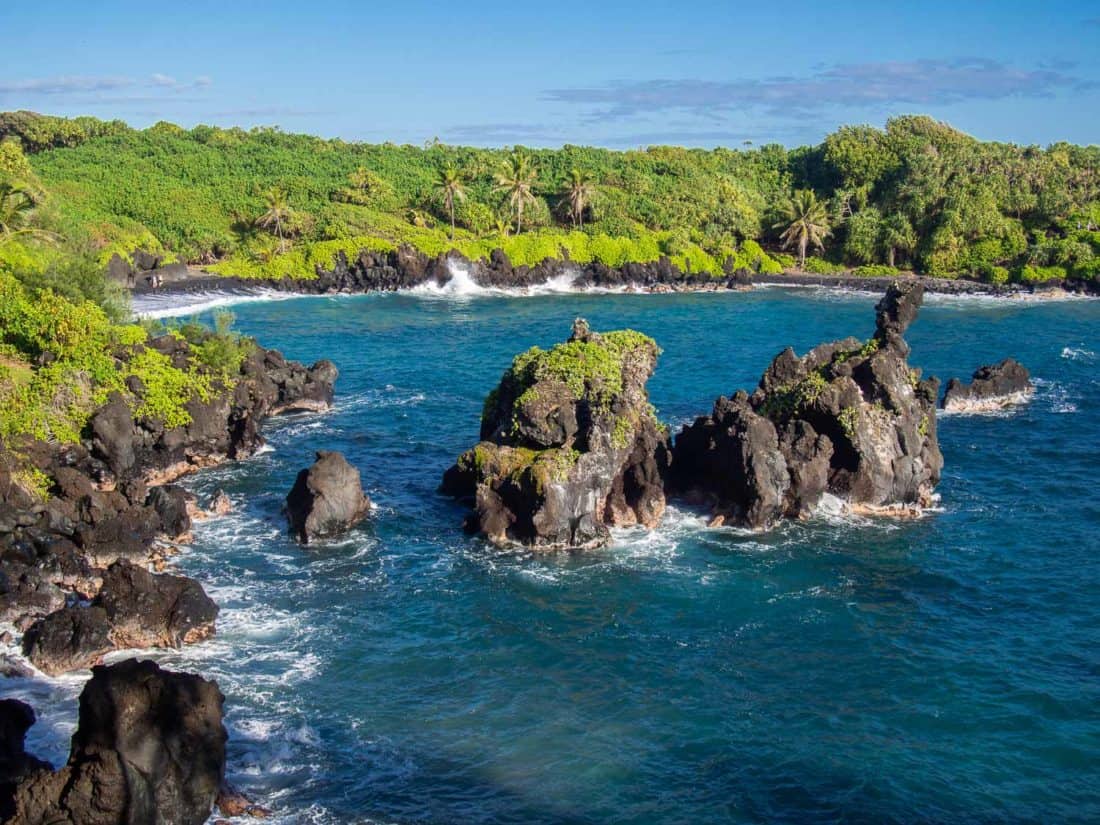 Sea stacks at Wai‘anapanapa State Park near Hana in Maui, Hawaii, USA