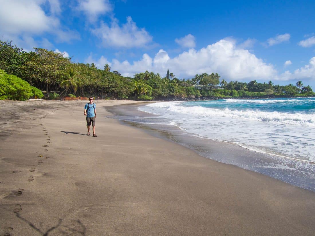 Simon enjoying a stroll along Hamoa Beach near Hana, Maui, Hawaii, USA