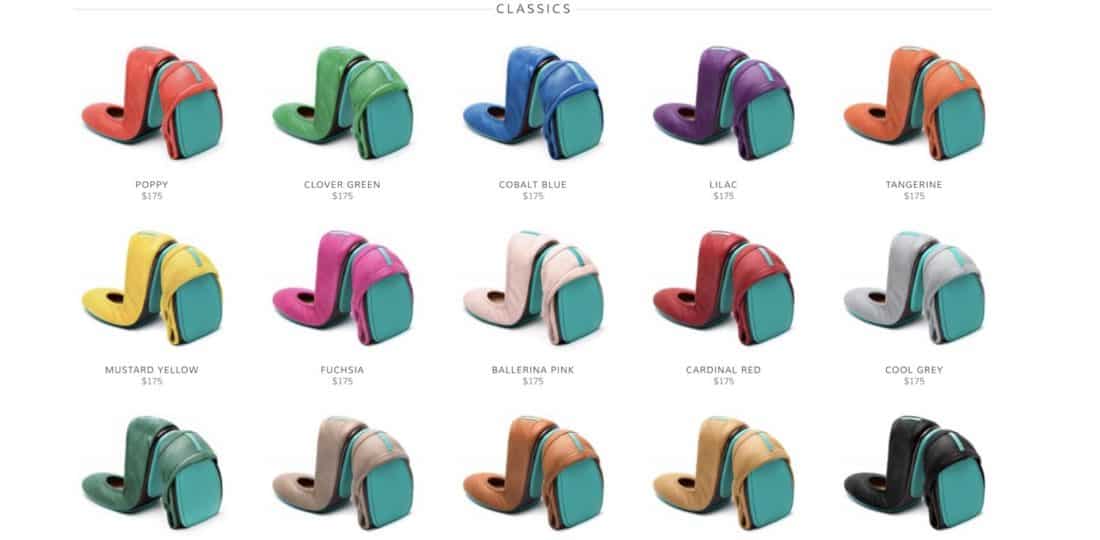 Tieks classic leather flats come in many vibrant colours