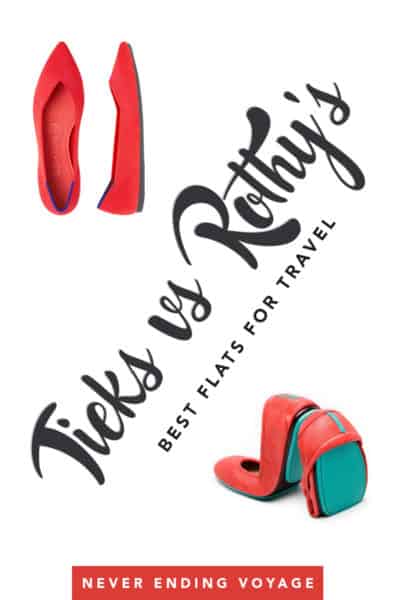 Wondering which flats are the best for travel? Here's a review of the two post popular -- Tieks vs Rothy's! #packlight #packingtips #femalepackingtips