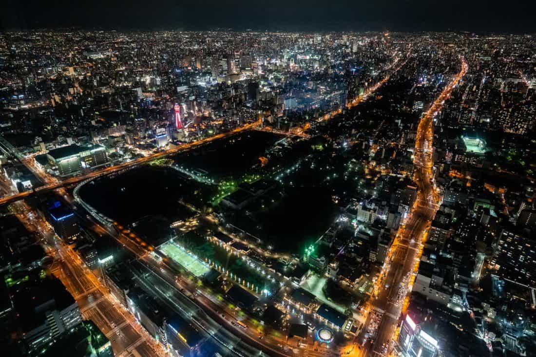 City view from Harukas 300 in Osaka at night