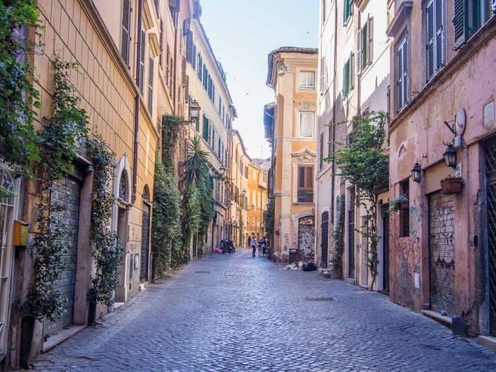 A street in Trastevere, Rome one of the best neighbourhoods to stay in the city