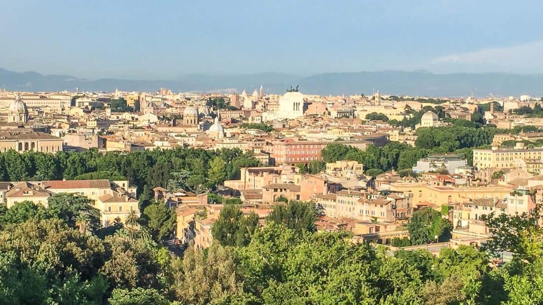 View of Rome from Janiculum Hill (Gianicolo) in Trastevere, Italy