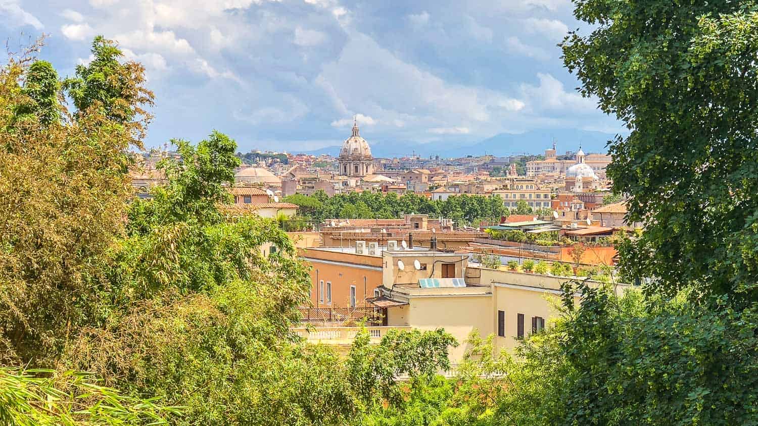 Rome view from the Orto Botanico botanical gardens in Trastevere