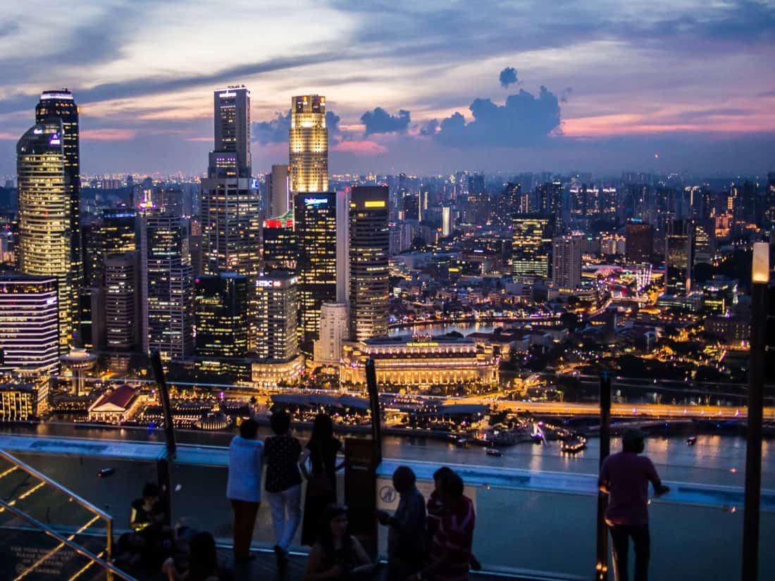 Sunset view from CÉ LA VI SkyBar at Marina Bay Sands, Singapore