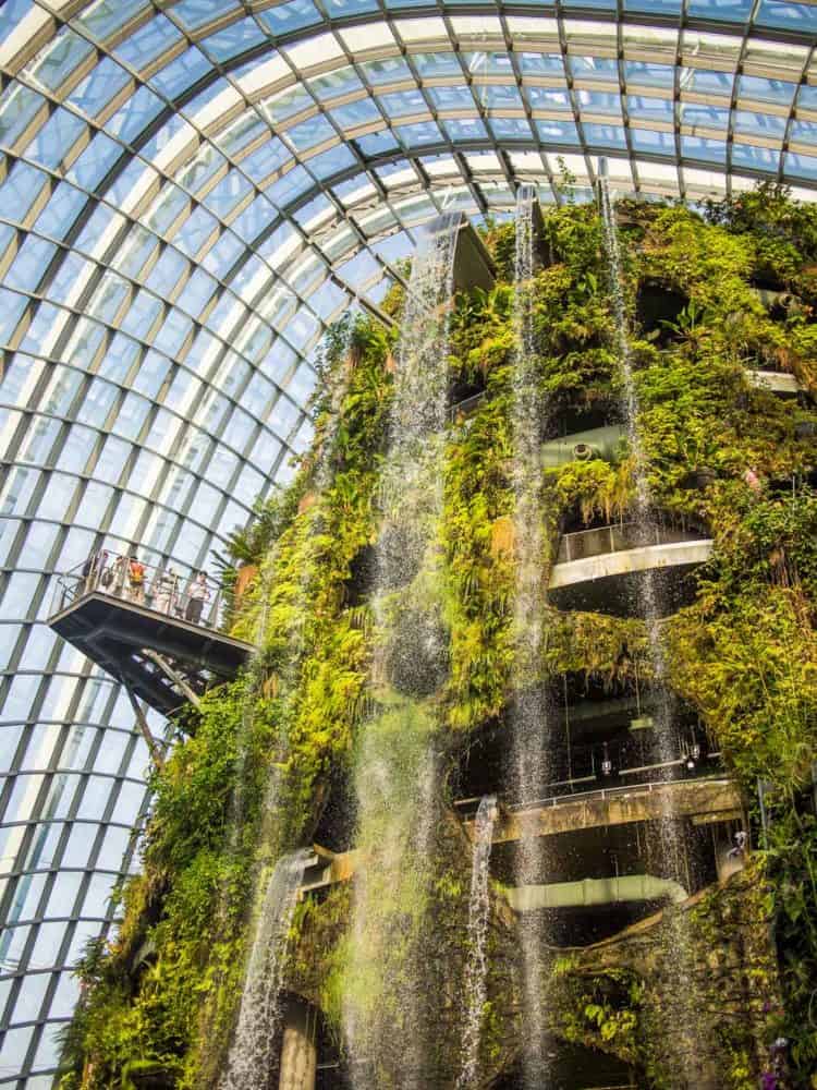 Waterfall in the Cloud Forest dome at Gardens by the Bay - one of the top Singapore attractions