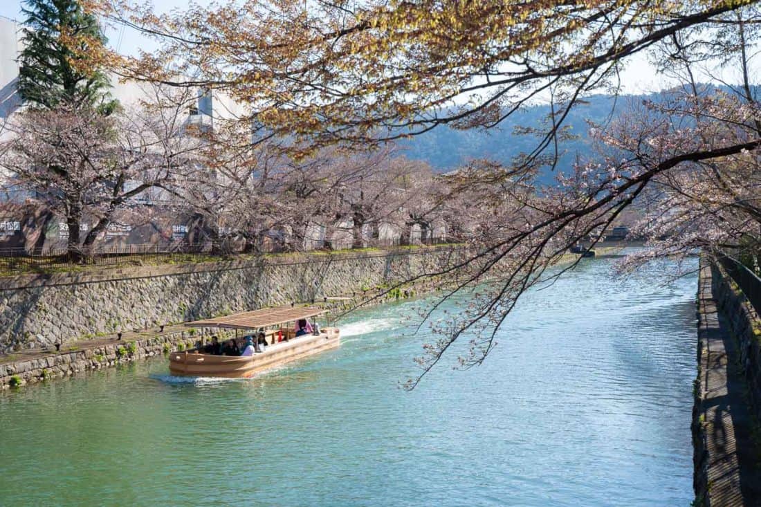 Lake Biwa Canal early in sakura season in Kyoto, Japan