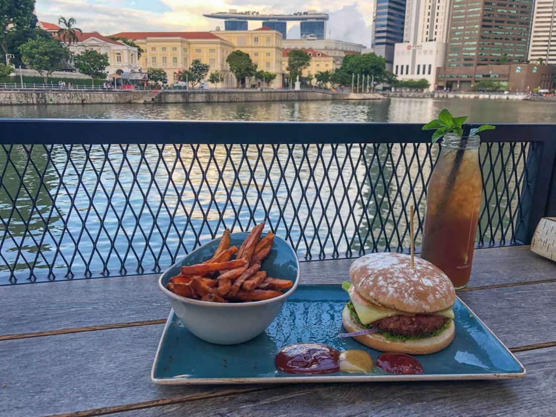 Burgers with a view at Hans im Gluck at Boat Quay, Singapore