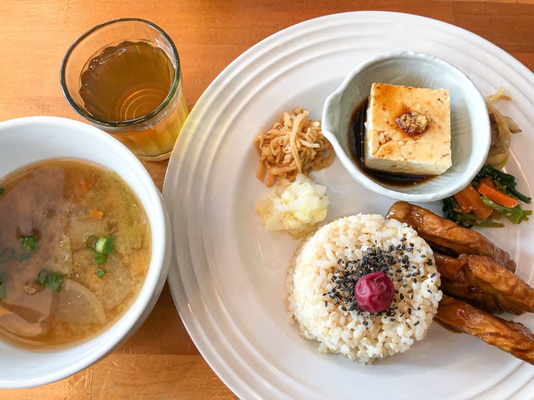 Japanese set lunch at Cafe Atl vegan restaurant in Osaka