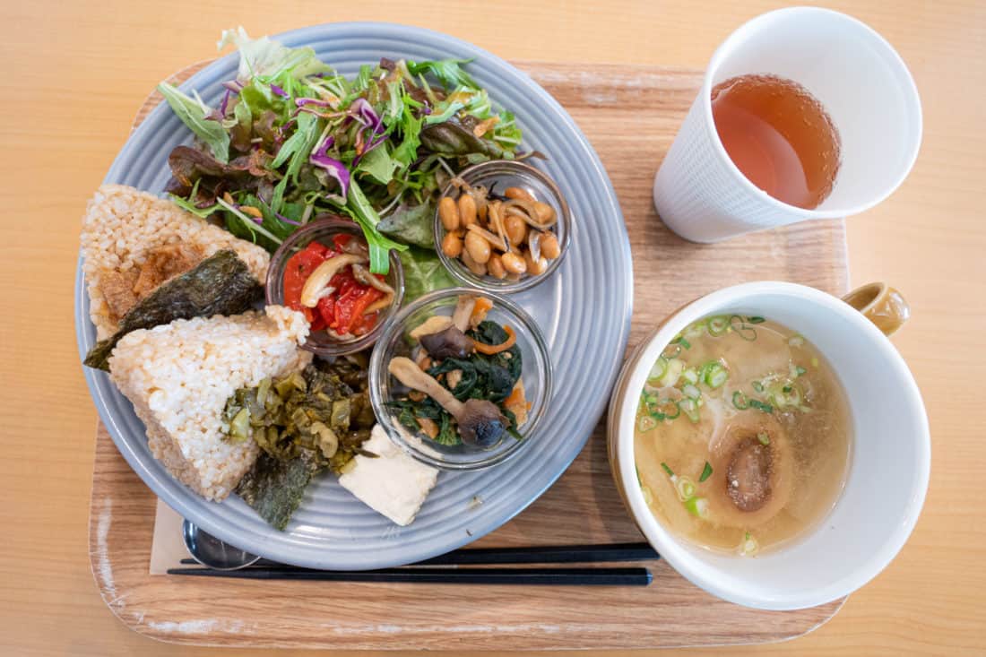 Shokujido-Zen set vegan lunch at Genmai cafe in Osaka, Japan