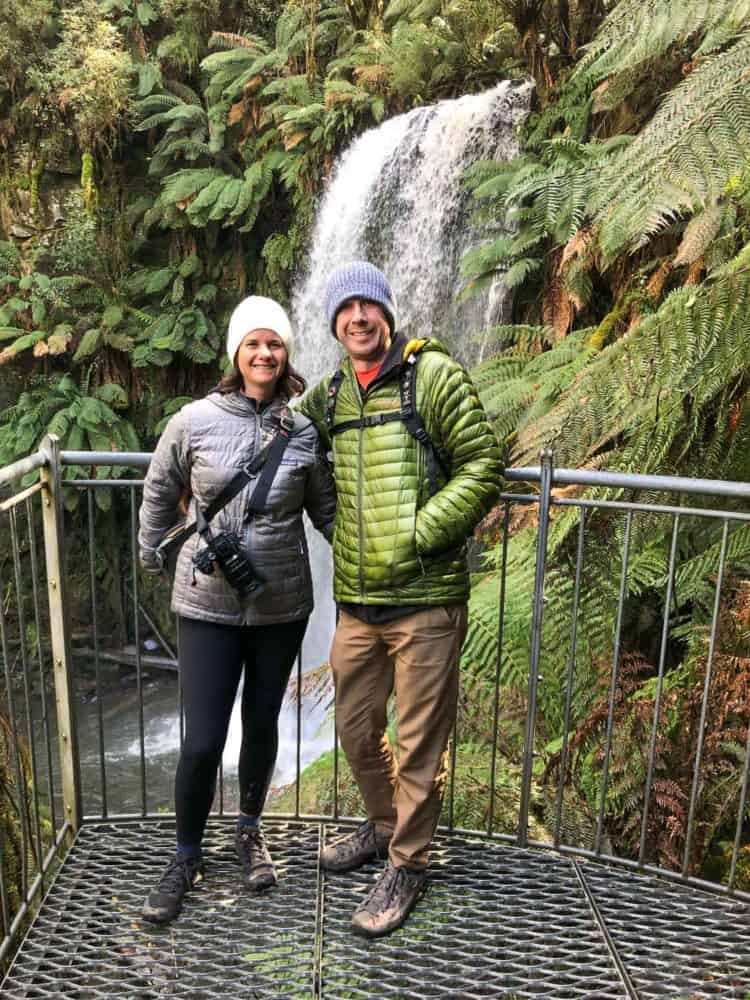 Erin and Simon at Beauchamp Falls in Otways National Park, a detour from the Great Ocean Road