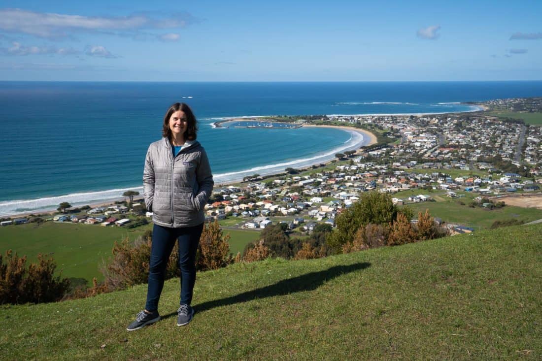 Erin at Marriner’s Lookout overlooking Apollo Bay, Victoria, Australia