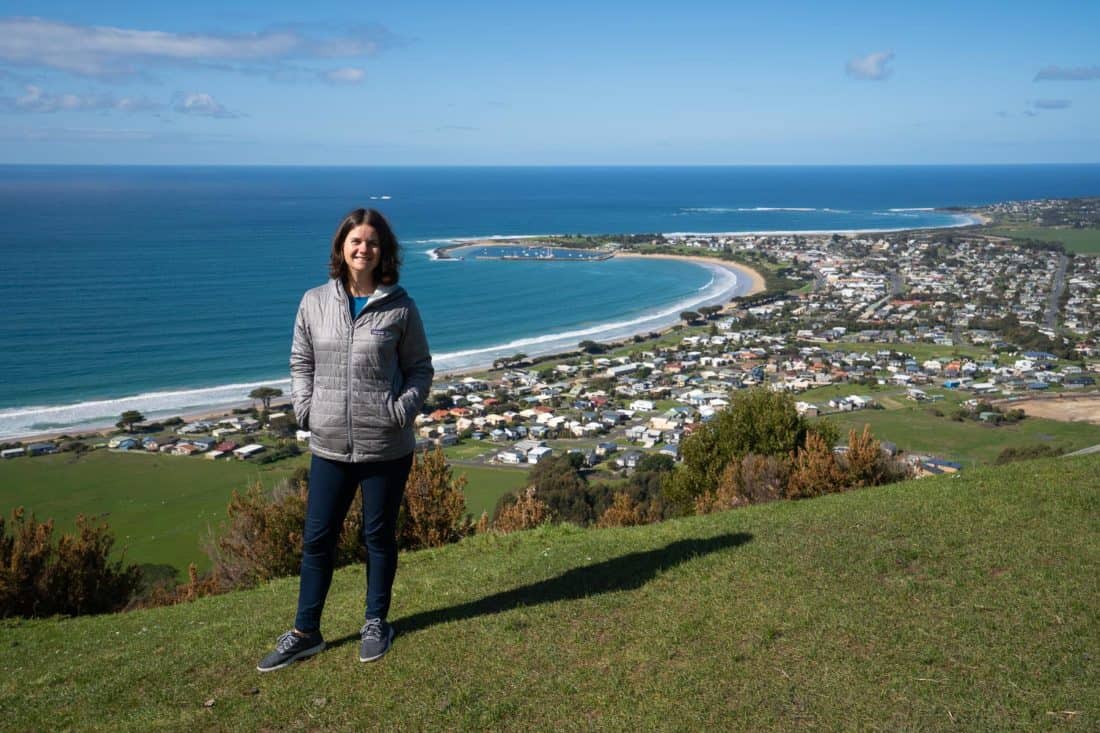 Erin at Marriner’s Lookout overlooking Apollo Bay, Victoria, Australia