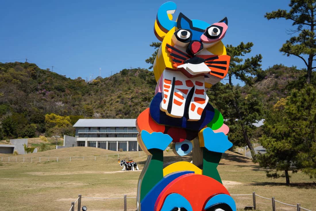Karel Appel's Frog and Cat sculpture on Naoshima Island, Japan